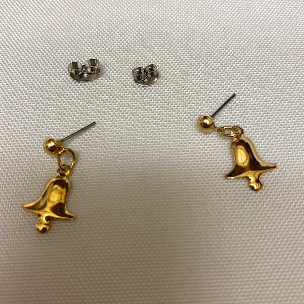 Gold Tone Bell Shape Dangle Drop Earrings Metal Butterfly Back